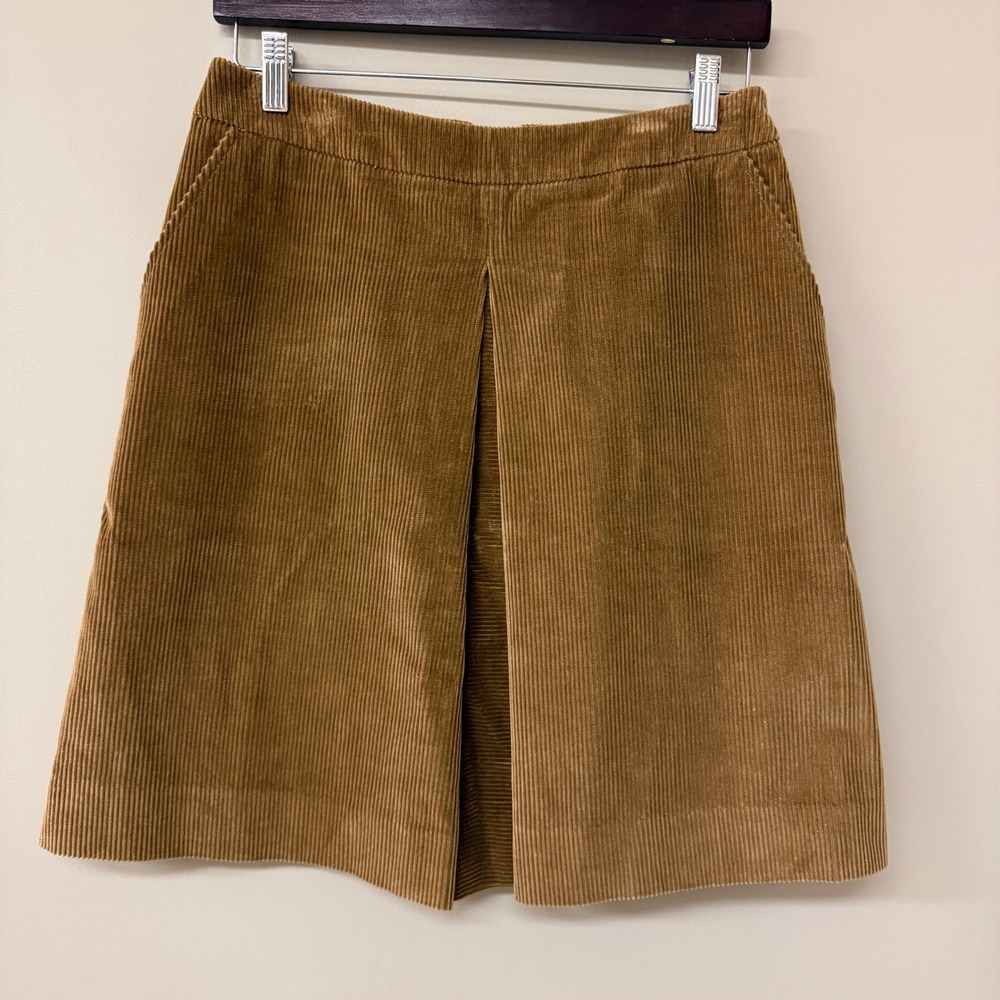 Vtg LL Bean Women Brown Corduroy Pleated Skirt Size 4 Y2K Preppy Pockets Cotton